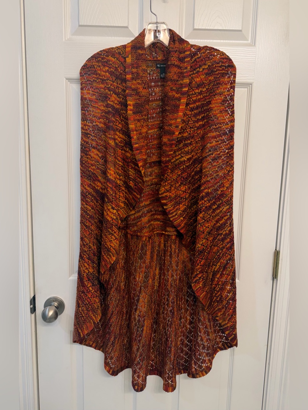 New Direction Women’s Plus 3X Multicolor Open-Knit Acrylic Sleeveless Cardigan